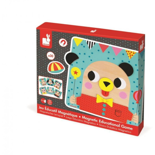 Janod Dřevěná edukativní magnetická hra Obličeje zvířátka od 2 let 30 dílků