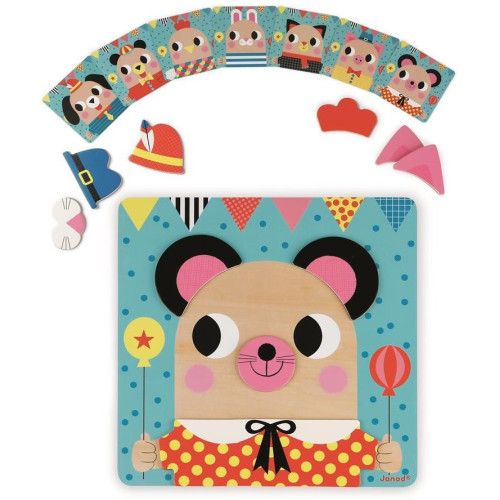 Janod Dřevěná edukativní magnetická hra Obličeje zvířátka od 2 let 30 dílků