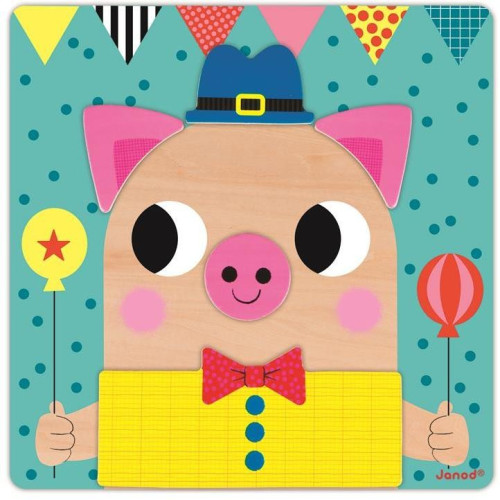 Janod Dřevěná edukativní magnetická hra Obličeje zvířátka od 2 let 30 dílků