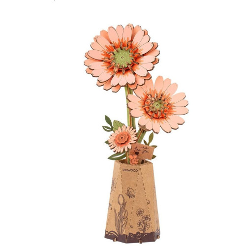 RoboTime 3D dřevěná skládačka Oranžová gerbera