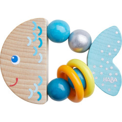 Haba Dřevěná chrastítko a motorická hračka pro miminka Rybka
