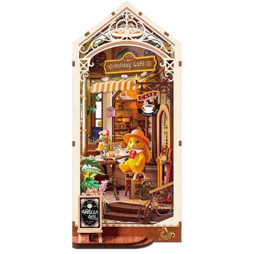 RoboTime 3D skládačka Zarážka na knihy Miniatura domečku Prázdninová kavárna