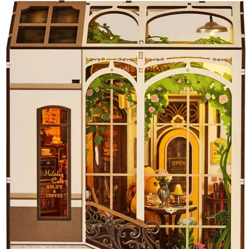 RoboTime 3D skládačka Zarážka na knihy Miniatura domečku Prázdninová kavárna