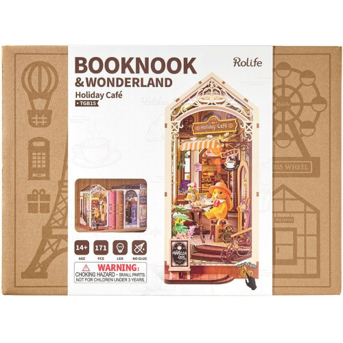 RoboTime 3D skládačka Zarážka na knihy Miniatura domečku Prázdninová kavárna