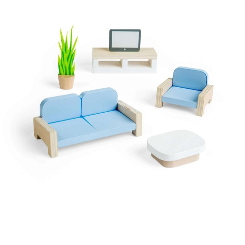 Bigjigs Toys Dřevěný nábytek do domečku pro panenky Obývací pokoj