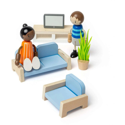 Bigjigs Toys Dřevěný nábytek do domečku pro panenky Obývací pokoj