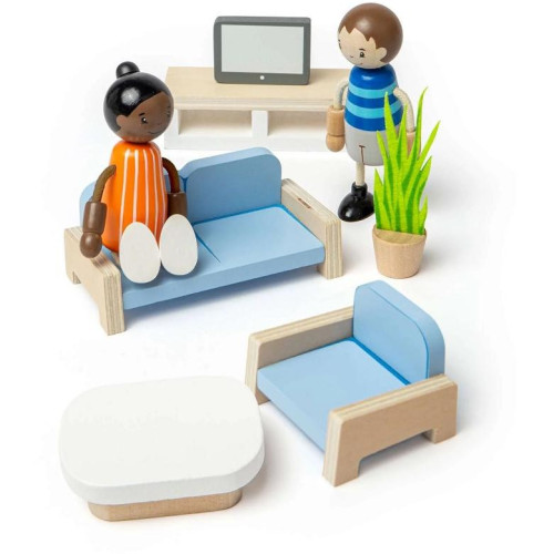 Bigjigs Toys Dřevěný nábytek do domečku pro panenky Obývací pokoj