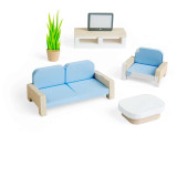 Bigjigs Toys Dřevěný nábytek do domečku pro panenky Obývací pokoj