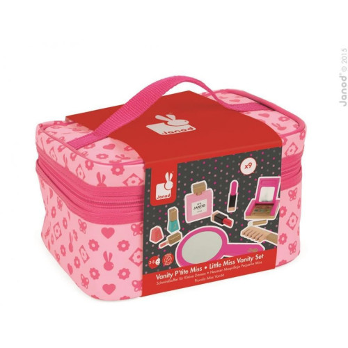 Janod Kosmetická taštička pro děti Little Miss s kosmetikou ze dřeva a 9 doplňky