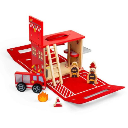 Bigjigs Toys Dřevěná hasičská stanice na cesty