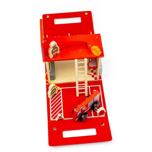 Bigjigs Toys Dřevěná hasičská stanice na cesty