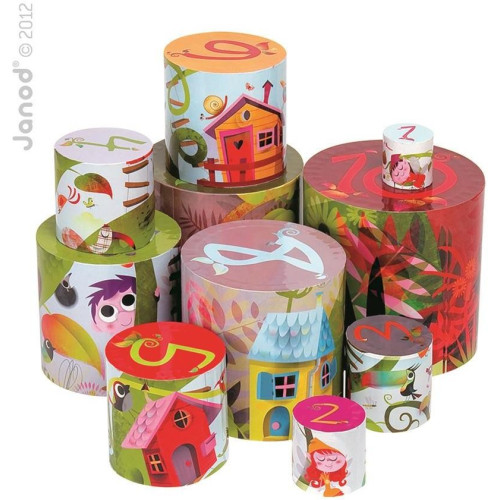 Skládací pyramida Pohádkový strom Janod kulatá od 1 roku 10 dílů