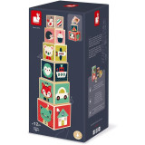 Skládací dřevěná pyramida Zvířata Čísla Věci Janod čtvercová 6 dílů od 1 roku