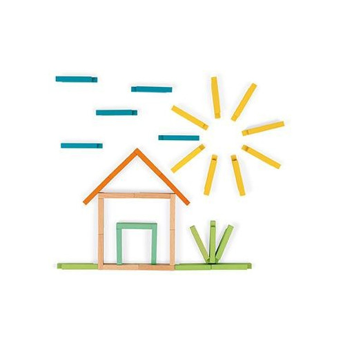 Dřevěná stavebnice s předlohami Janod 60 ks dílků od 4 let