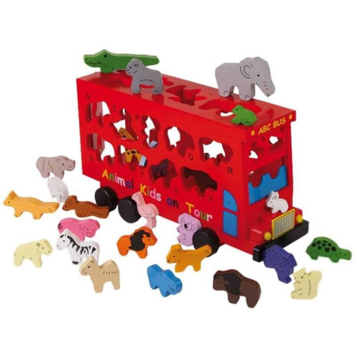 Small Foot Vkládačka dřevěný autobus se zvířátky