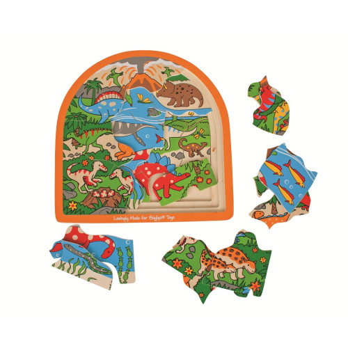 Bigjigs Toys Dřevěné vícevrstvé puzzle  Dinosauři