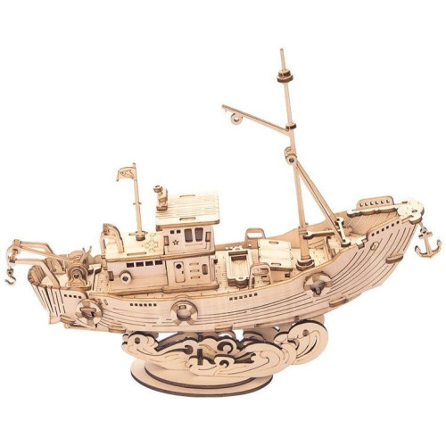 RoboTime dřevěné 3D puzzle Rybářská loď