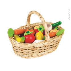 Dřevěná zelenina a ovoce v košíku Janod 24 ks pro děti od 2 let