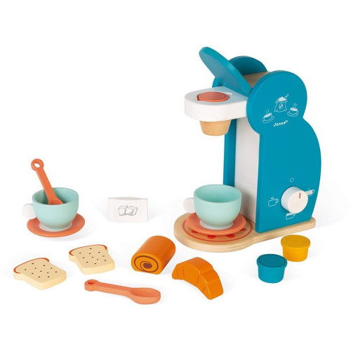 Dřevěný kávovar pro děti a snídaňová souprava Janod 14 ks