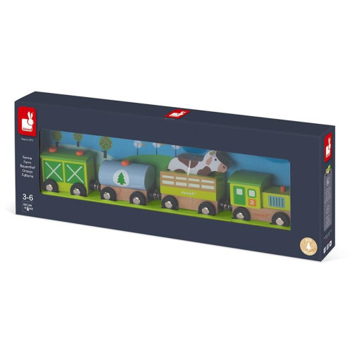 Dřevěný magnetický vláček Farma s kravičkou Janod