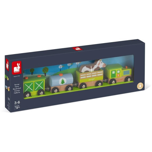 Dřevěný magnetický vláček Farma s kravičkou Janod