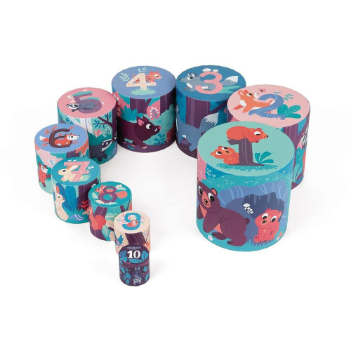 Skládací pyramida Zvířátka v lese Janod kulatá 10 dílů