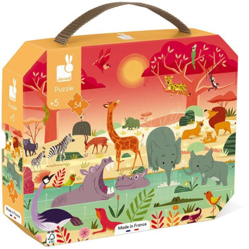 Puzzle pro děti Savana Janod v kufříku 54 ks