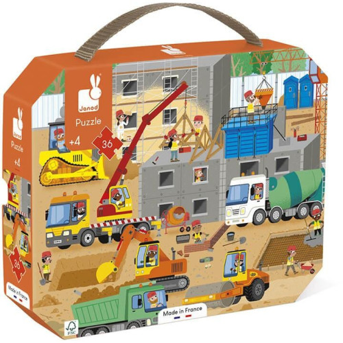 Janod Puzzle Na stavbe v kufríku 36 ks