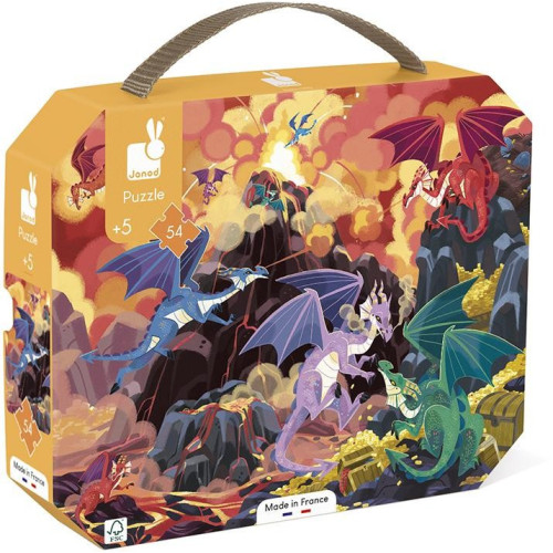 Janod Puzzle Ohniví draci v kufríku 54 ks