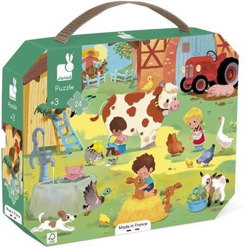 Janod Puzzle Deň na farme v kufríku 24 ks