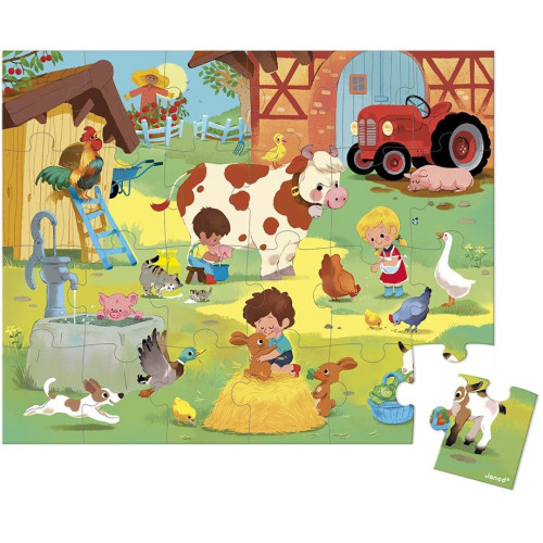 Janod Puzzle Deň na farme v kufríku 24 ks