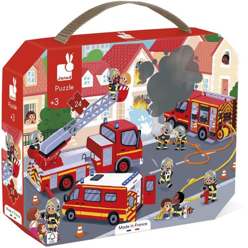 Janod Puzzle Požiarnici v kufríku 24 ks