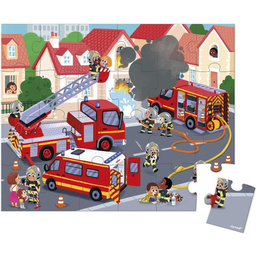 Janod Puzzle Požiarnici v kufríku 24 ks