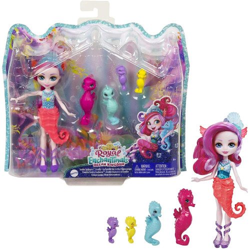 Mattel Royal Enchantimals Mořské království rodinka Sedda Seahorse s rodinkou mořských koníků
