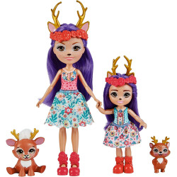 Mattel Enchantimals panenka Danessa Deer a mladší sestra Danetta Deer s mazlíčky