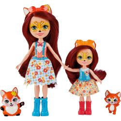 Mattel Enchantimals panenka Felicity Fox a mladší sestra Feana Fox s mazlíčky