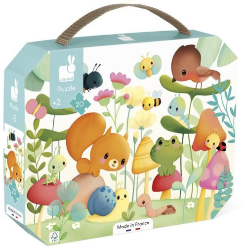 Janod Puzzle v kufríku Záhradné zvieratká 20 ks