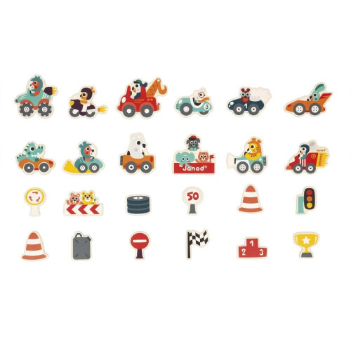 Janod Drevené magnetky Autá 24 ks