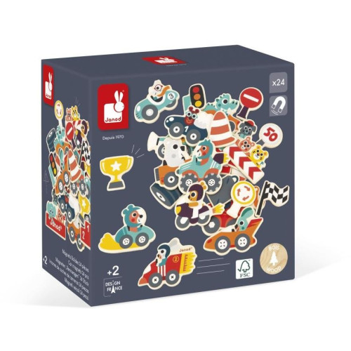 Janod Drevené magnetky Autá 24 ks